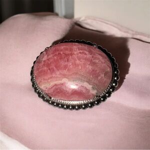 Vintage Pink Jasper Silver Tone Brooch